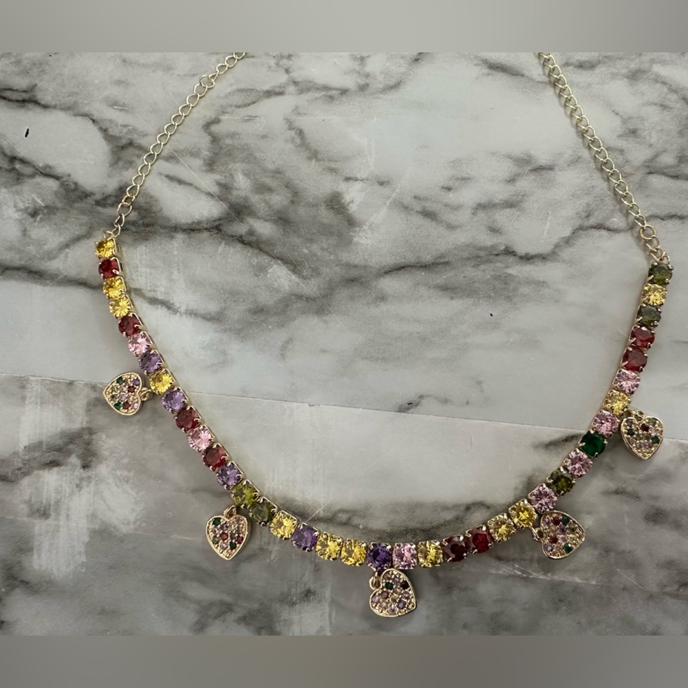 Multicolor Heart Charm Necklace